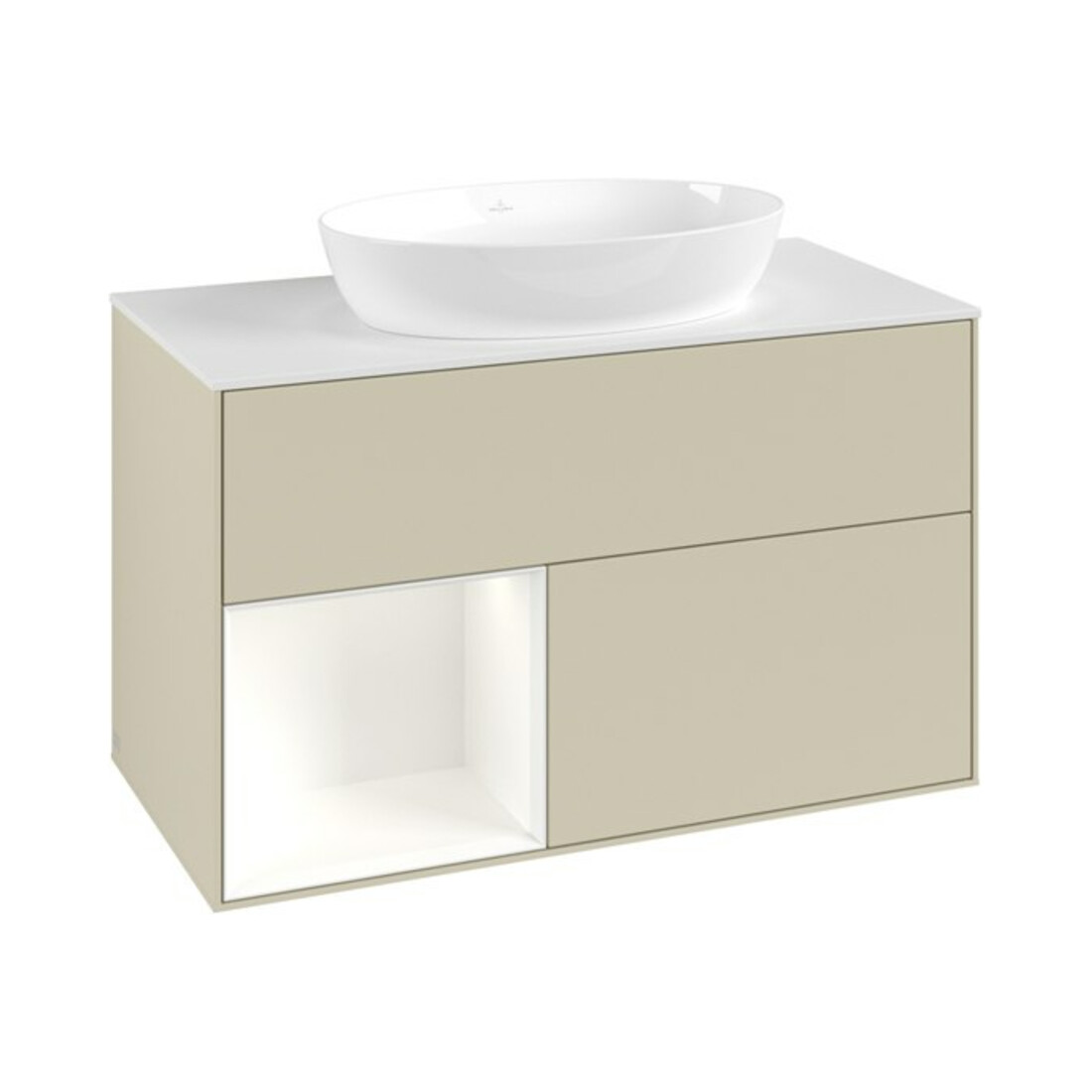V&B Waschtischunterschrank Finion 100, Pl w m, Reg wh. m Lac, si Gr m Lac