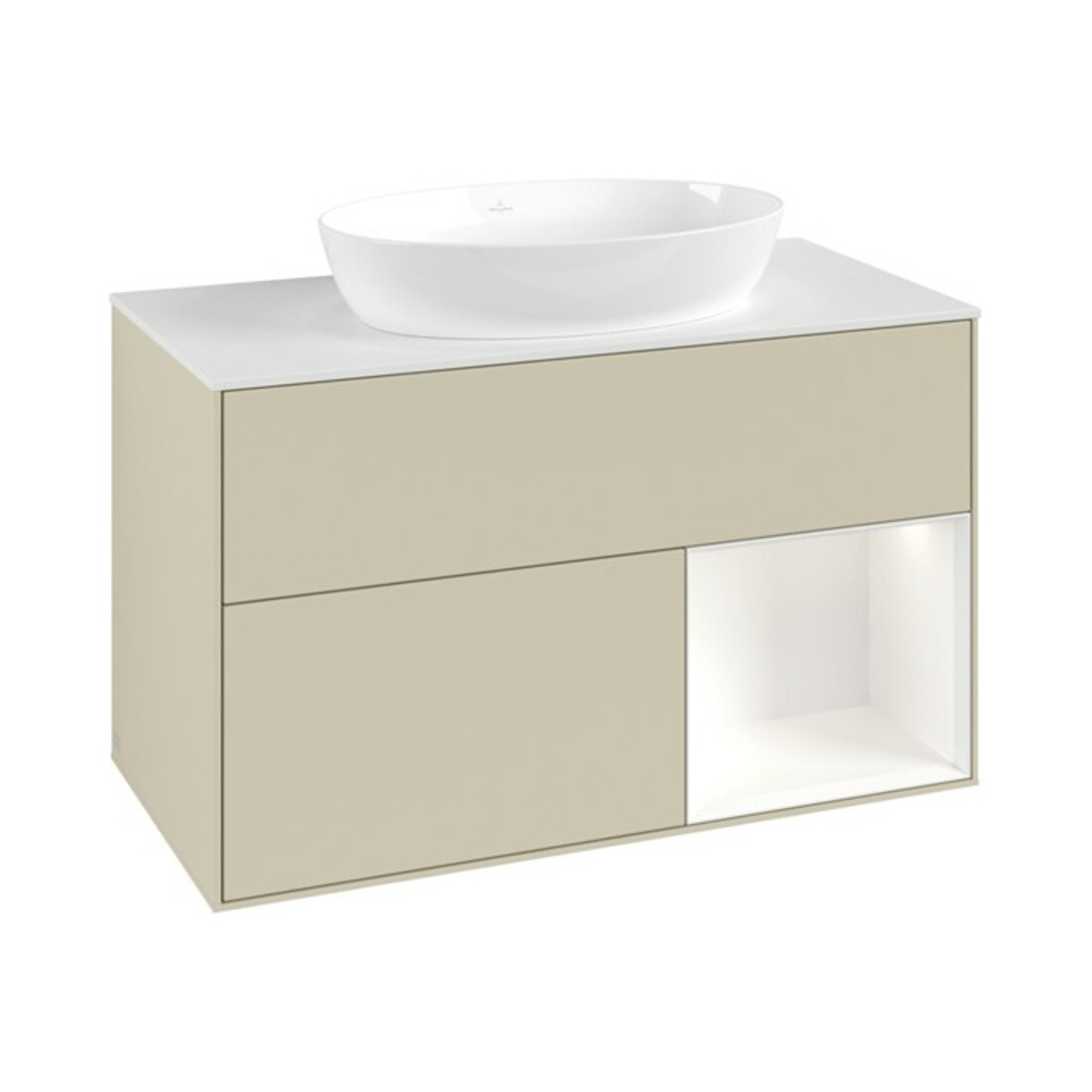 V&B Waschtischunterschrank Finion 100, Pl w m, Reg wh. m Lac, si Gr m Lac