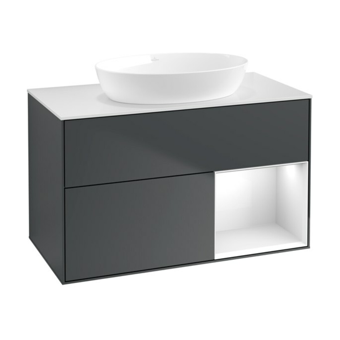 V&B Waschtischunterschrank Finion 100, Pl w m, Rg g wh. Lac, md bl. m Lac