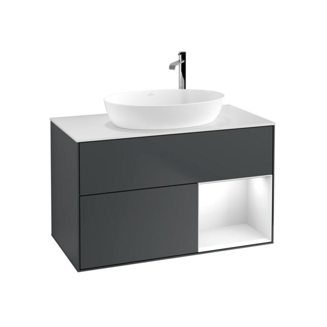 V&B Waschtischunterschrank Finion 100, Pl w m, Rg g wh. Lac, md bl. m Lac