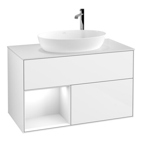 V&B Waschtischunterschrank Finion 100, Pl w m, Rg glo wh. Lac, glo wh. Lac