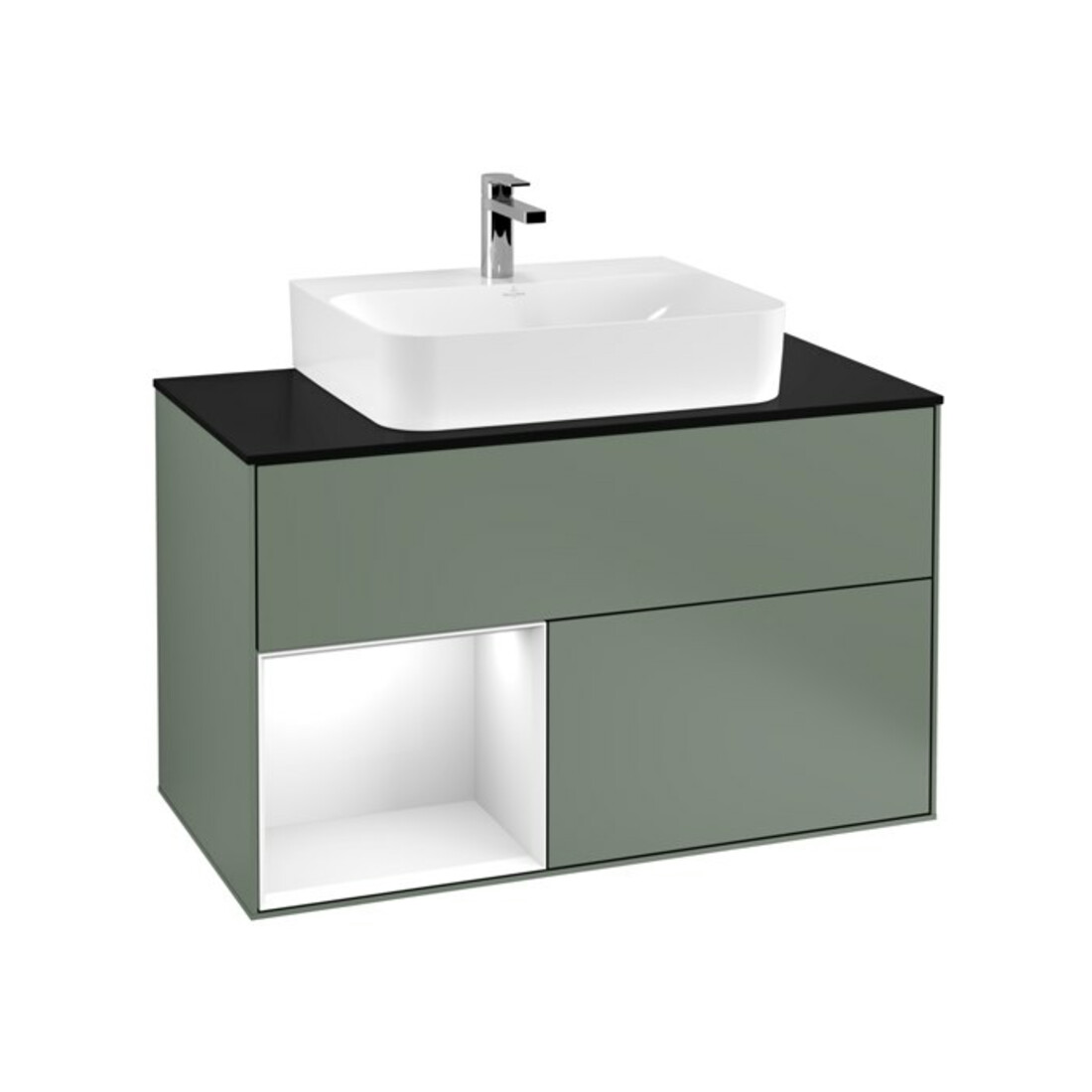 V&B Waschtischunterschrank Finion 100, Pl w m, Rg l g wh. Lac, Oli. m Lac