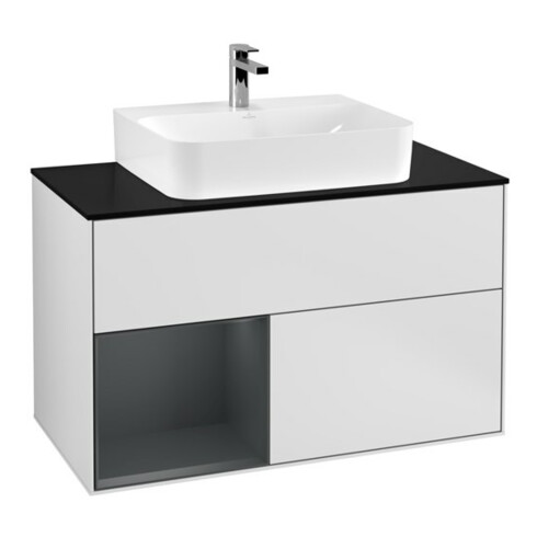 V&B Waschtischunterschrank Finion 100, Pl w m, Rg l md b m Lac, wh. m Lac