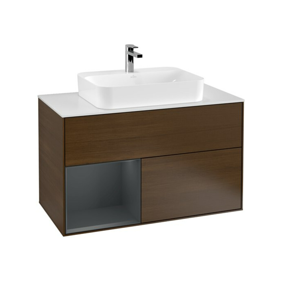 V&B Waschtischunterschrank Finion 100, Pl w m, Rg li md bl. m Lac, wal ven