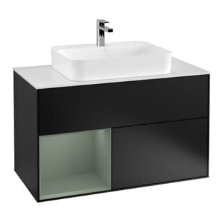 V&B Waschtischunterschrank Finion 100, Pl w m, Rg li Oli. m Lac, bla m Lac