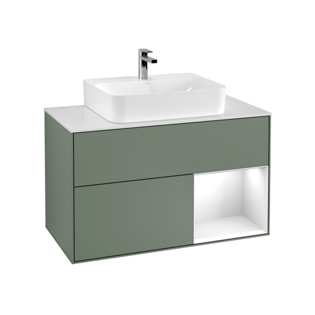 V&B Waschtischunterschrank Finion 100, Pl w m, Rg r g wh. Lac, Oli. m Lac