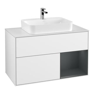 V&B Waschtischunterschrank Finion 100, Pl w m, Rg r md b m La, glo wh. Lac