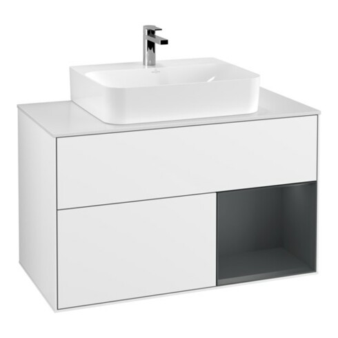 V&B Waschtischunterschrank Finion 100, Pl w m, Rg r md b m La, glo wh. Lac