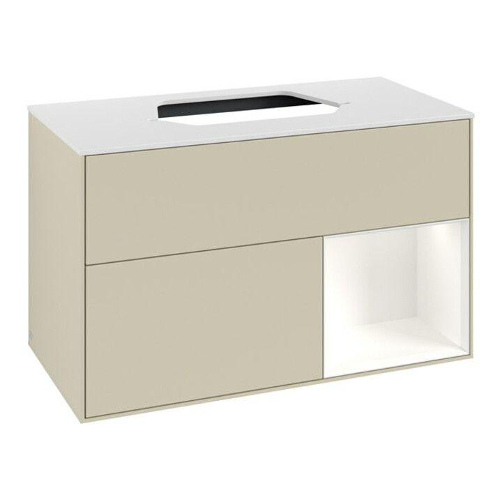 V&B Waschtischunterschrank Finion 100, Pl w m, Rg r wh. m Lac, si Gr m Lac