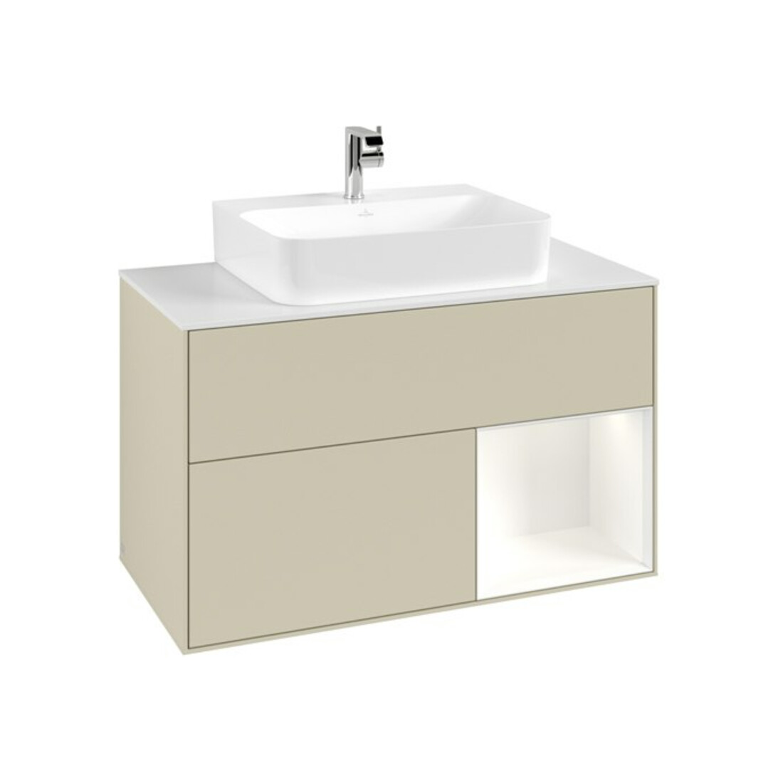V&B Waschtischunterschrank Finion 100, Pl w m, Rg r wh. m Lac, si Gr m Lac