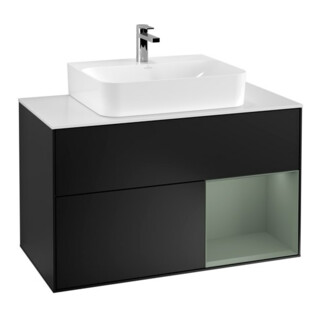 V&B Waschtischunterschrank Finion 100, Pl w m, Rg re Oli. m Lac, bla m Lac
