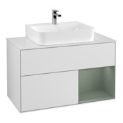 V&B Waschtischunterschrank Finion 100, Pl w m, Rg re Oli. m Lac, wh. m Lac