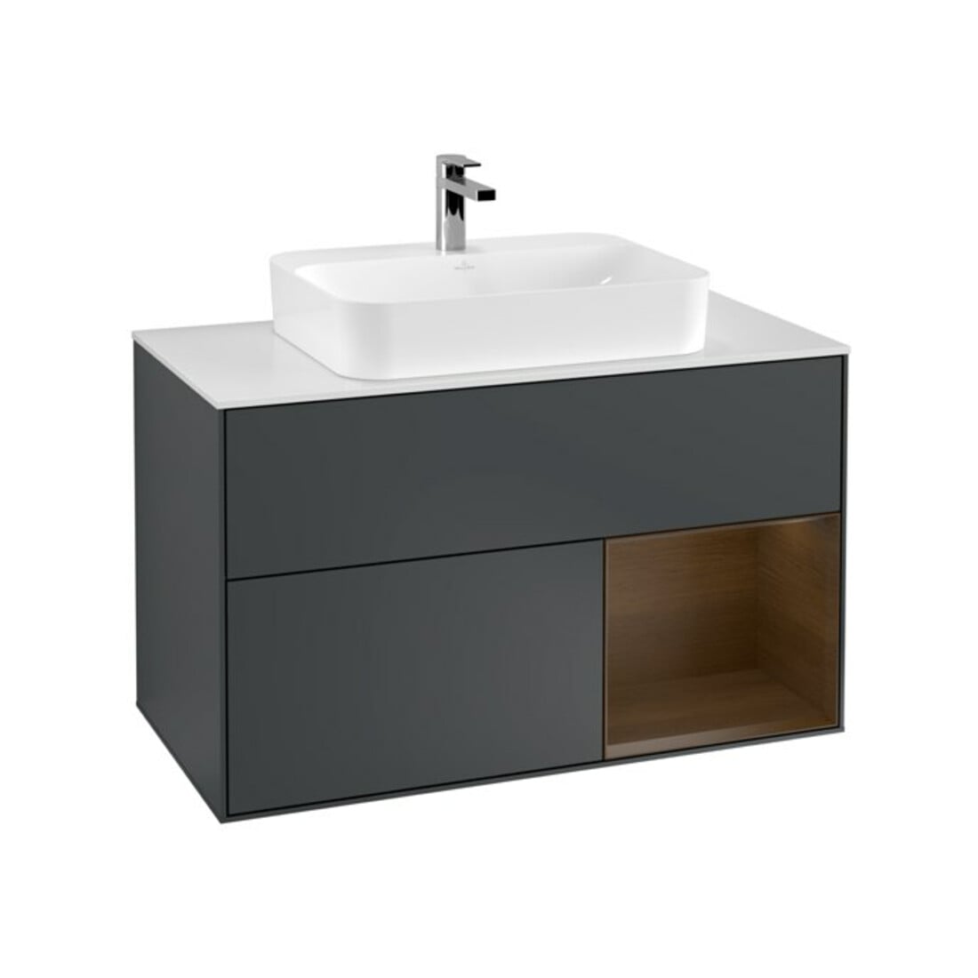 V&B Waschtischunterschrank Finion 100, Pl w m, Rg re wal ven, md bl. m Lac