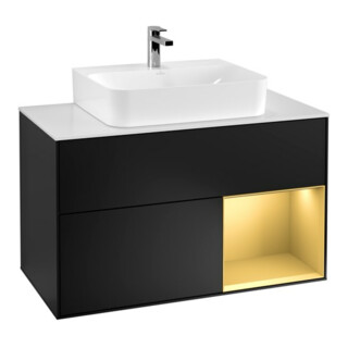 V&B Waschtischunterschrank Finion 100, Pl we m, Reg re gol m, bla m Lac