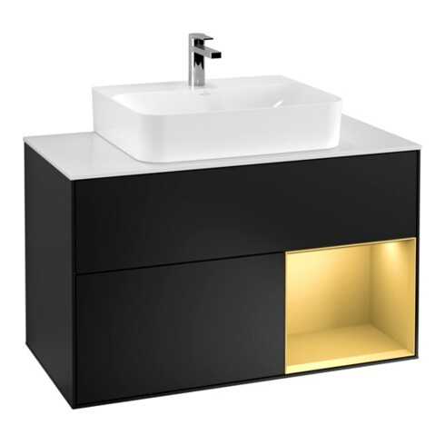 V&B Waschtischunterschrank Finion 100, Pl we m, Reg re gol m, bla m Lac