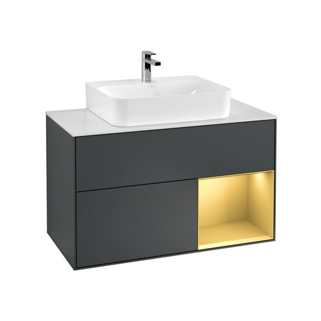 V&B Waschtischunterschrank Finion 100, Pl we m, Reg re gol m, md bl. m Lac