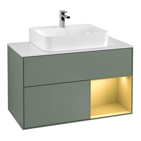 V&B Waschtischunterschrank Finion 100, Pl we m, Reg re gol m, Oli. m Lac