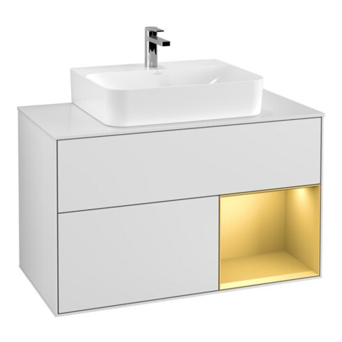 V&B Waschtischunterschrank Finion 100, Pl we m, Reg re gol m, wh. m Lac