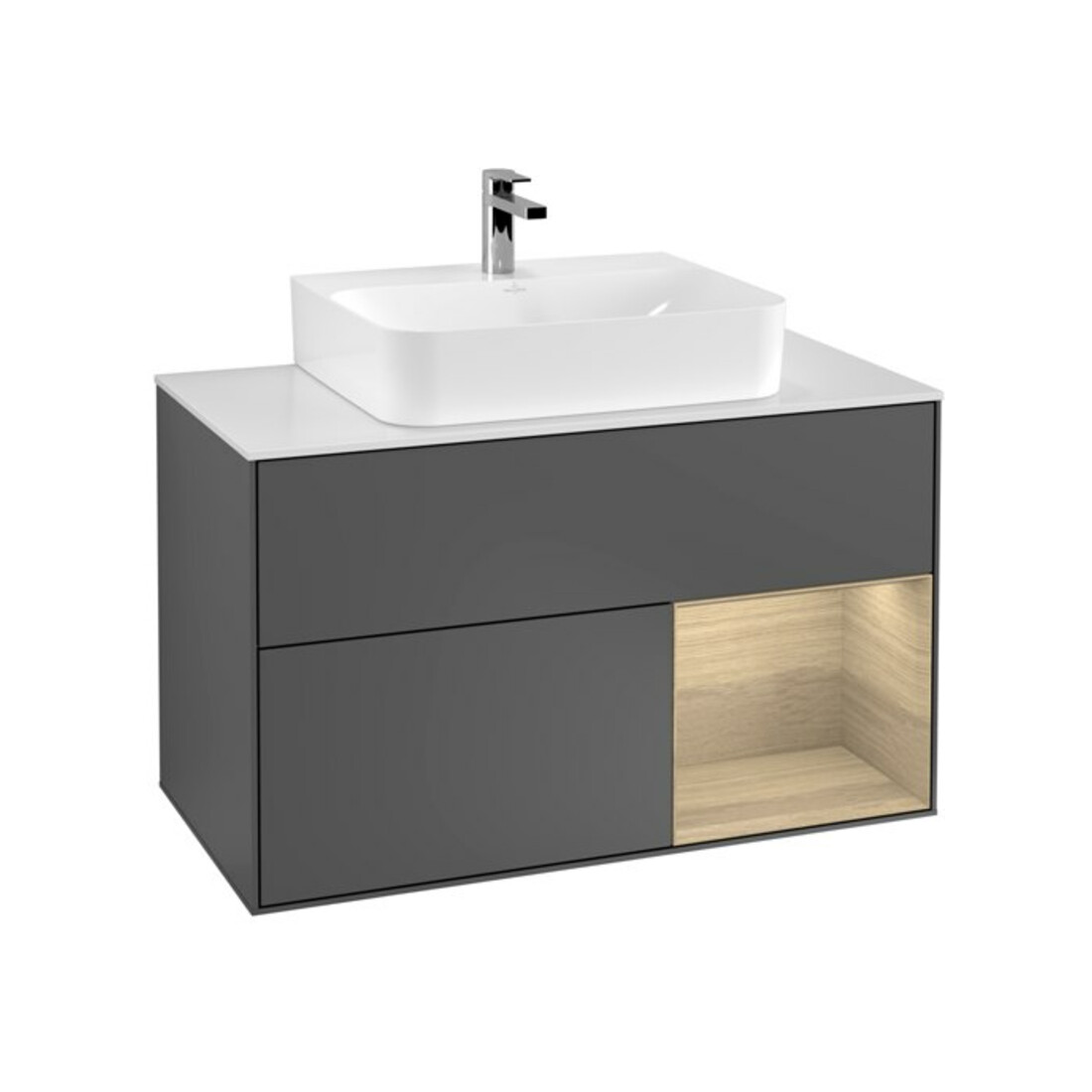 V&B Waschtischunterschrank Finion 100, Pl we m, Reg re Oa ven, Anthrac. m