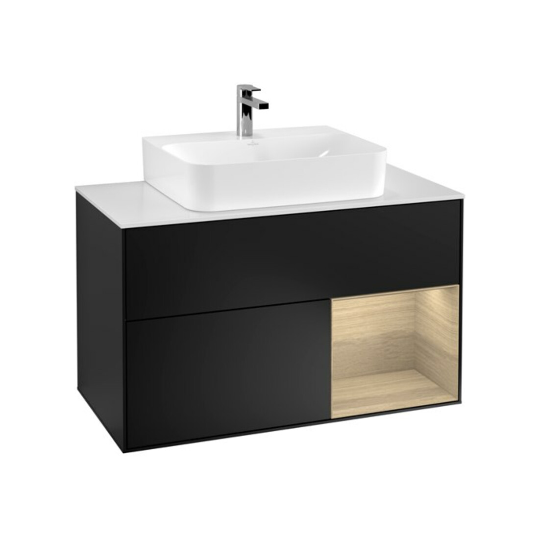V&B Waschtischunterschrank Finion 100, Pl we m, Reg re Oa ven, bla m Lac
