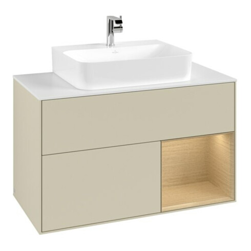 V&B Waschtischunterschrank Finion 100, Pl we m, Reg re Oa ven, si Gr m Lac