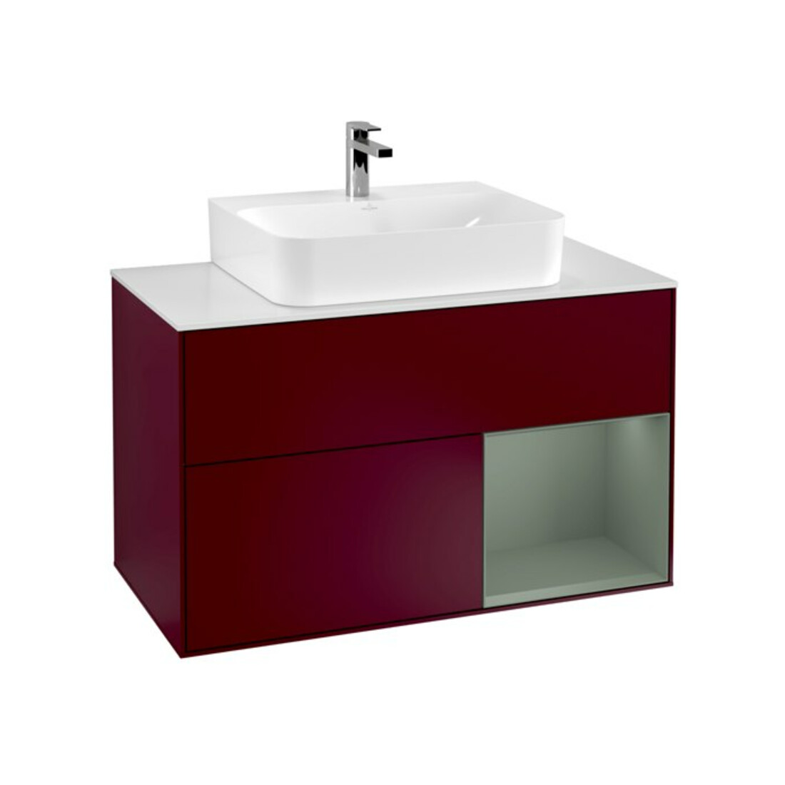 V&B Waschtischunterschrank Finion 100, Pl we m, Reg re Oli. m Lac, Peo m