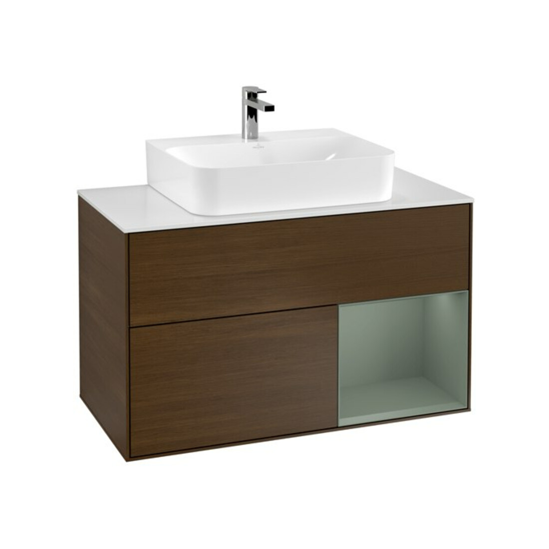 V&B Waschtischunterschrank Finion 100, Pl we m, Reg re Oli. m Lac, wal ven