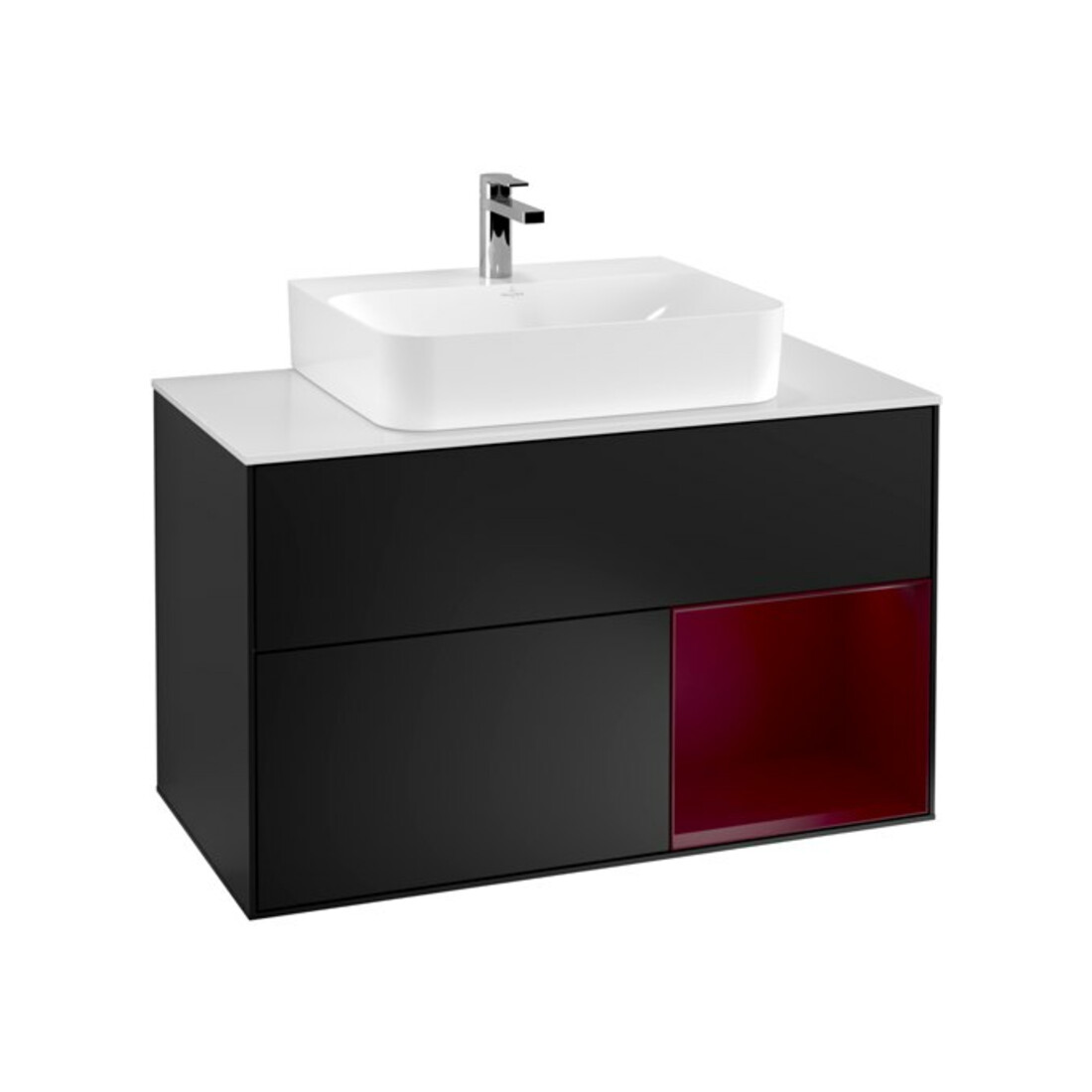 V&B Waschtischunterschrank Finion 100, Pl we m, Reg re Peo, bla m Lac