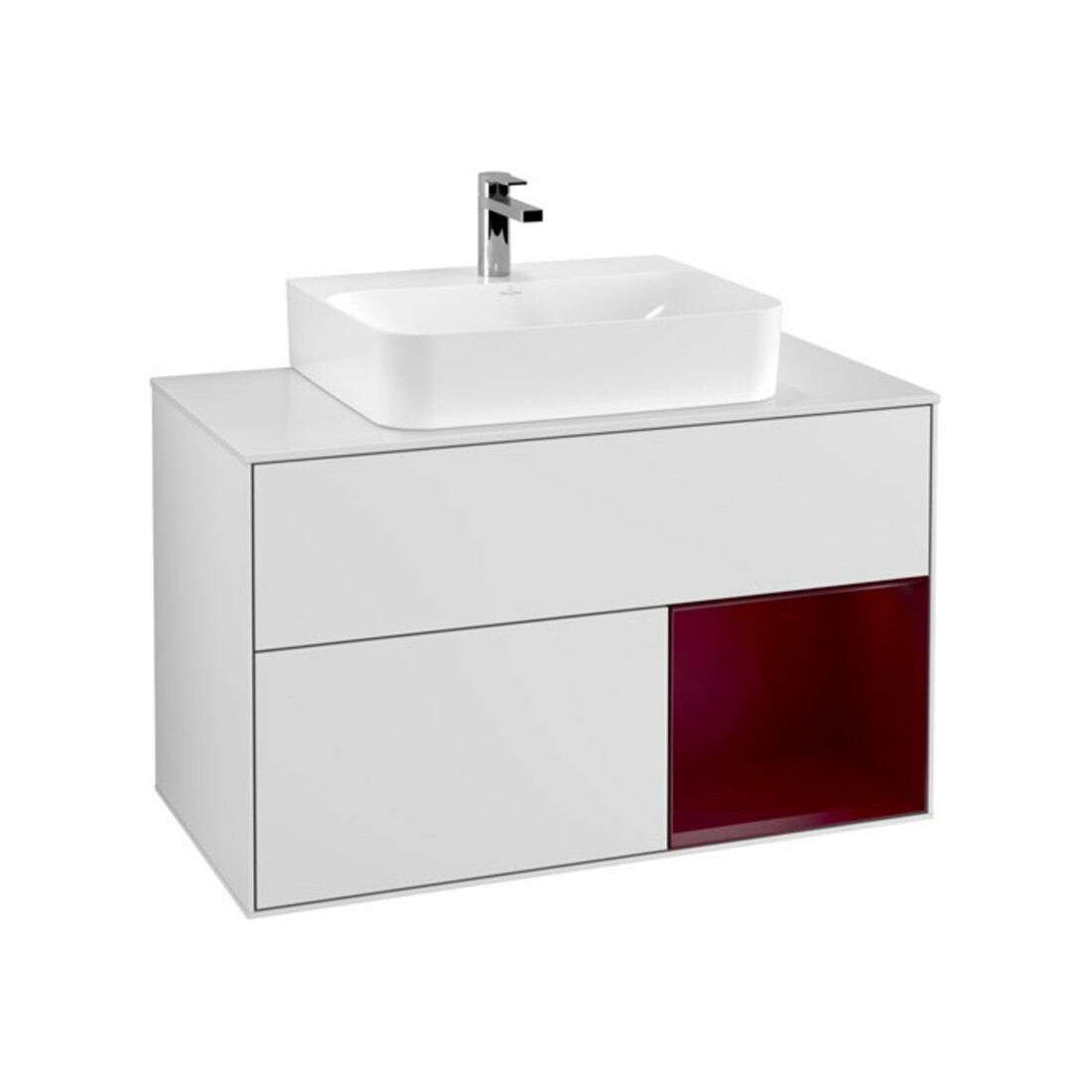 V&B Waschtischunterschrank Finion 100, Pl we m, Reg re Peo, wh. m Lac