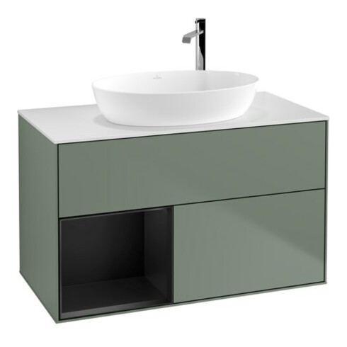 V&B Waschtischunterschrank Finion 100, Pl wh. m, Reg bla m Lac, Oli. m Lac