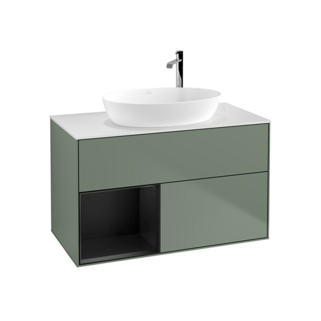 V&B Waschtischunterschrank Finion 100, Pl wh. m, Reg bla m Lac, Oli. m Lac