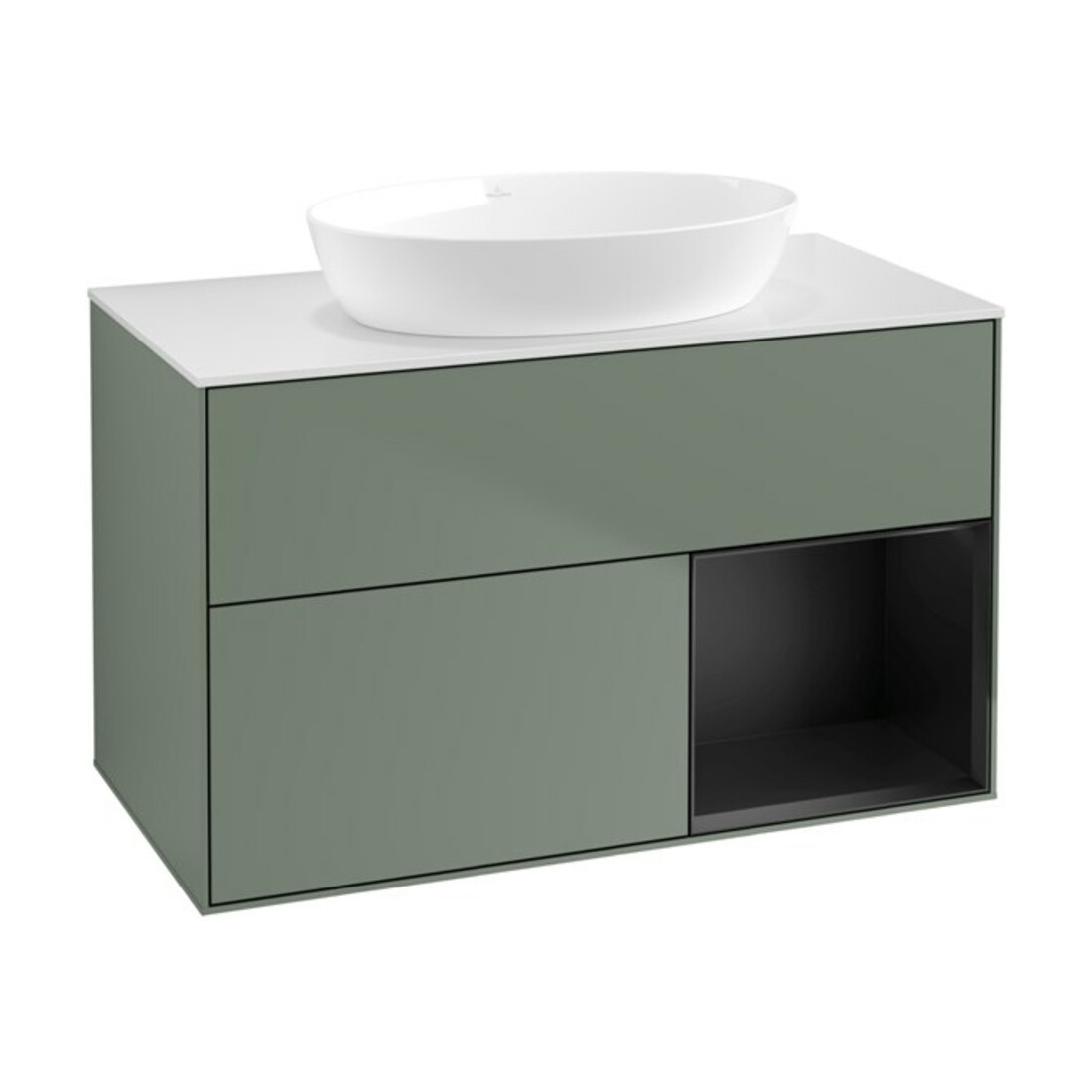 V&B Waschtischunterschrank Finion 100, Pl wh. m, Reg bla m Lac, Oli. m Lac