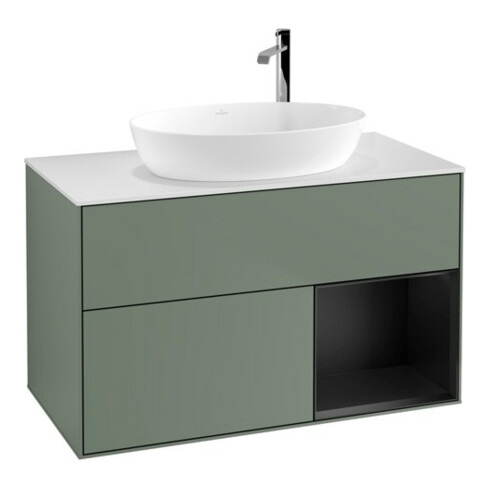 V&B Waschtischunterschrank Finion 100, Pl wh. m, Reg bla m Lac, Oli. m Lac