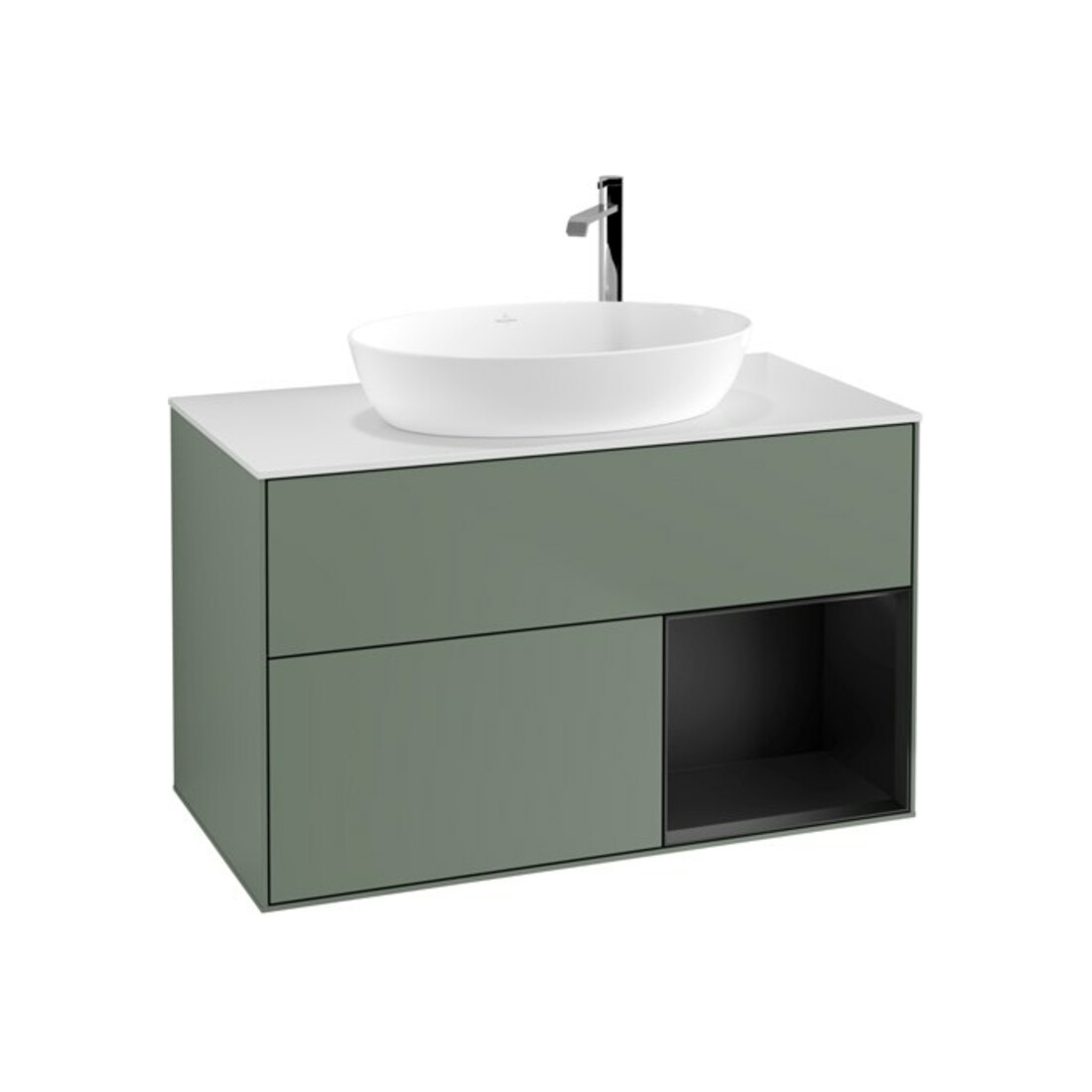 V&B Waschtischunterschrank Finion 100, Pl wh. m, Reg bla m Lac, Oli. m Lac