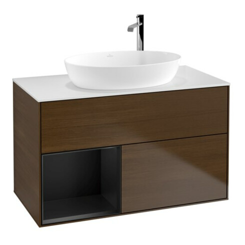 V&B Waschtischunterschrank Finion 100, Pl wh. m, Reg bla m Lac, wal ven