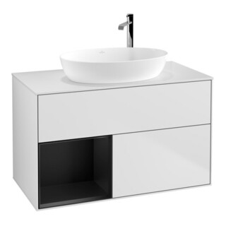 V&B Waschtischunterschrank Finion 100, Pl wh. m, Reg bla m Lac, wh. m Lac
