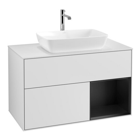 V&B Waschtischunterschrank Finion 100, Pl wh. m, Reg bla m Lac, wh. m Lac