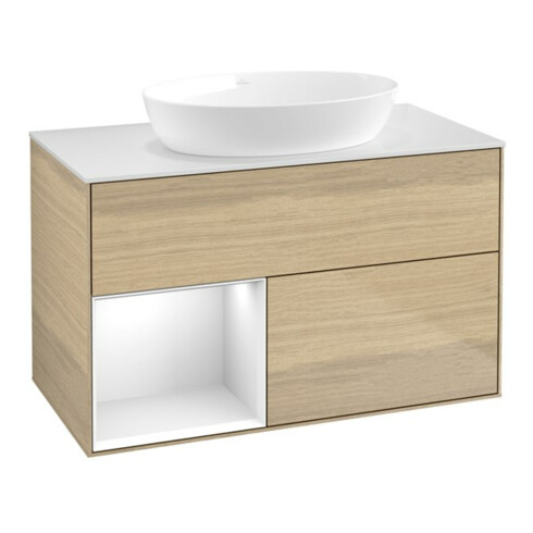 V&B Waschtischunterschrank Finion 100, Pl wh. m, Reg glo wh. Lac, Oa ven