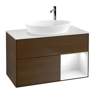 V&B Waschtischunterschrank Finion 100, Pl wh. m, Reg glo wh. Lac, wal ven