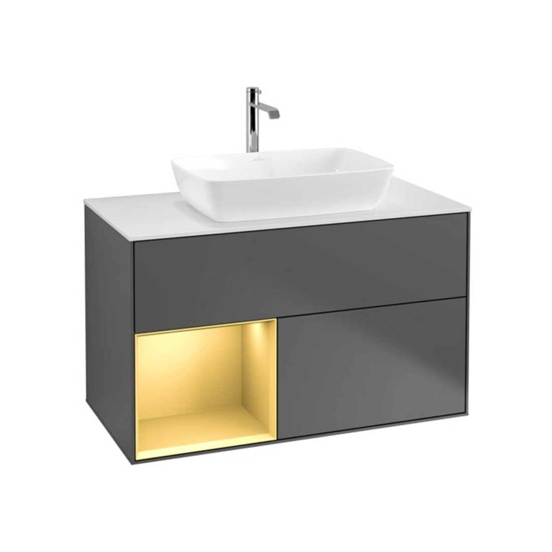 V&B Waschtischunterschrank Finion 100, Pl wh. m, Reg gol m Lac, Anthrac. m