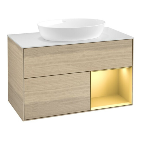 V&B Waschtischunterschrank Finion 100, Pl wh. m, Reg gol m Lac, Oa ven