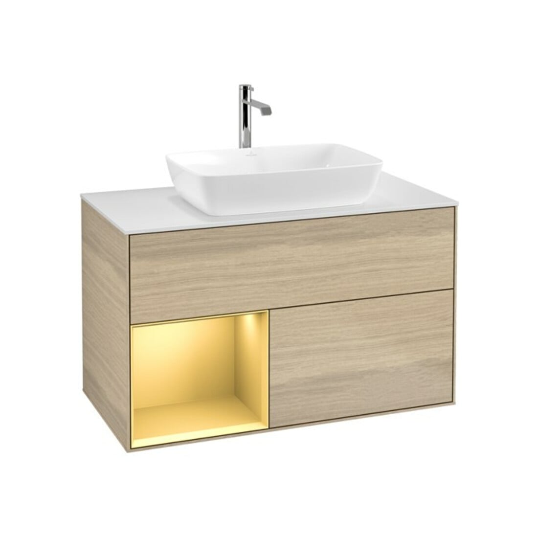 V&B Waschtischunterschrank Finion 100, Pl wh. m, Reg gol m Lac, Oa ven