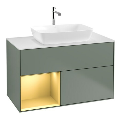 V&B Waschtischunterschrank Finion 100, Pl wh. m, Reg gol m Lac, Oli. m Lac