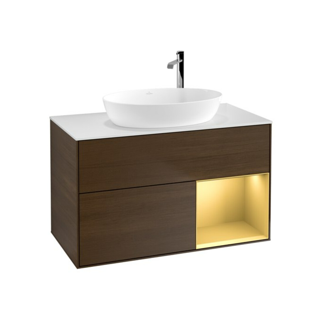 V&B Waschtischunterschrank Finion 100, Pl wh. m, Reg gol m Lac, wal ven
