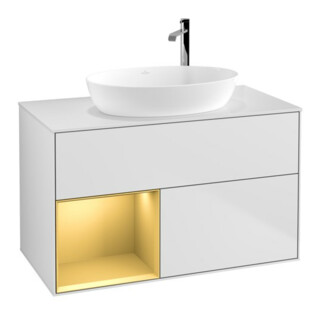V&B Waschtischunterschrank Finion 100, Pl wh. m, Reg gol m Lac, wh. m Lac