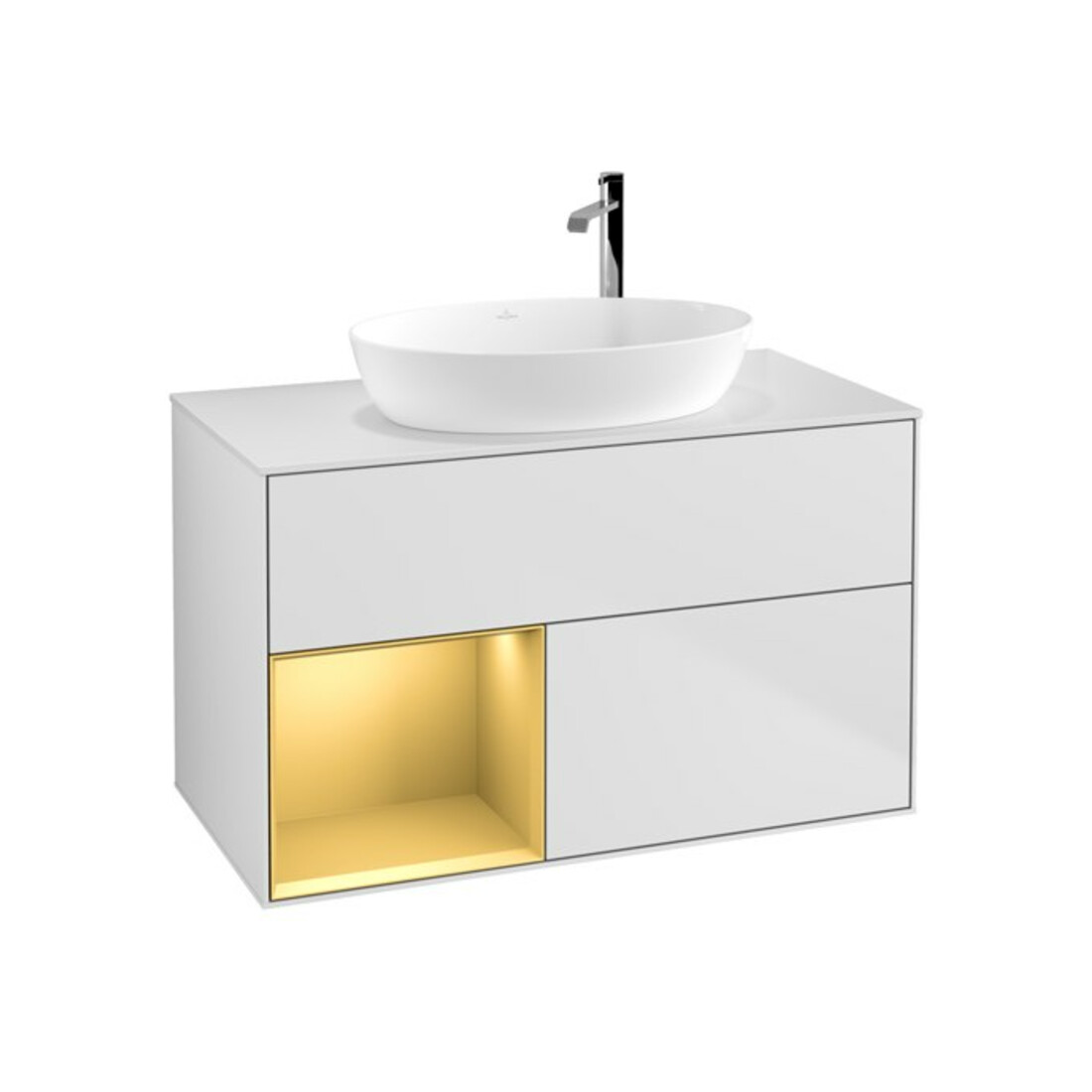 V&B Waschtischunterschrank Finion 100, Pl wh. m, Reg gol m Lac, wh. m Lac