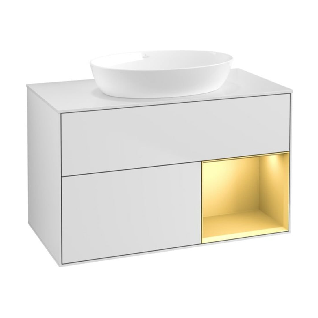 V&B Waschtischunterschrank Finion 100, Pl wh. m, Reg gol m Lac, wh. m Lac