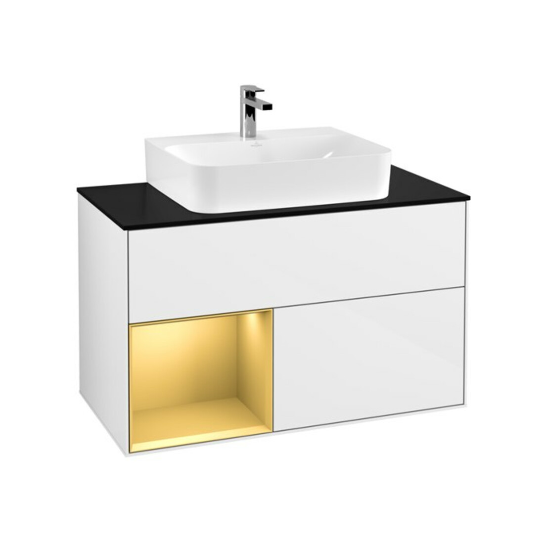 V&B Waschtischunterschrank Finion 100, Pl wh. m, Reg li gol m, glo wh. Lac