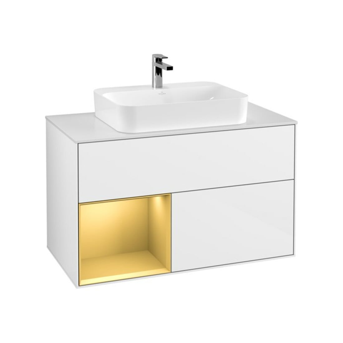 V&B Waschtischunterschrank Finion 100, Pl wh. m, Reg li gol m, glo wh. Lac