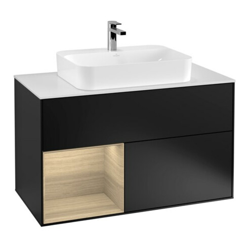 V&B Waschtischunterschrank Finion 100, Pl wh. m, Reg li Oa ven, bla m Lac
